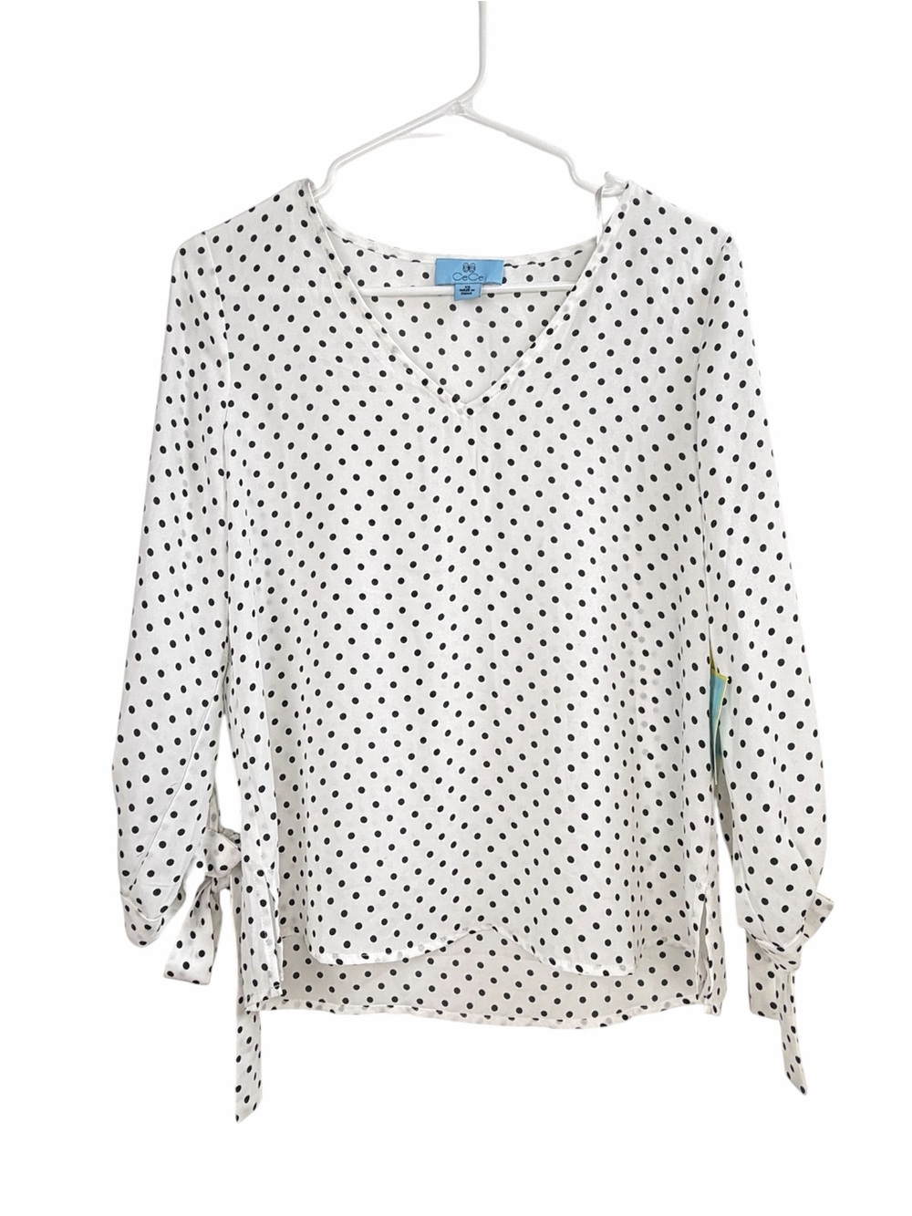 CeCe Polka Dot Tie Sleeve Blouse Top XS NWT